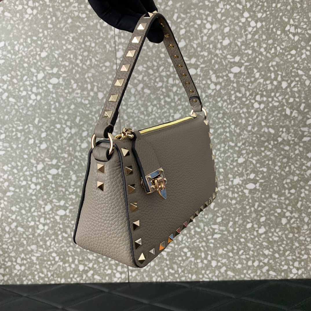 Valentino Garavani Rockstud Small Crossbody Bag in Grey Grainy Calfskin